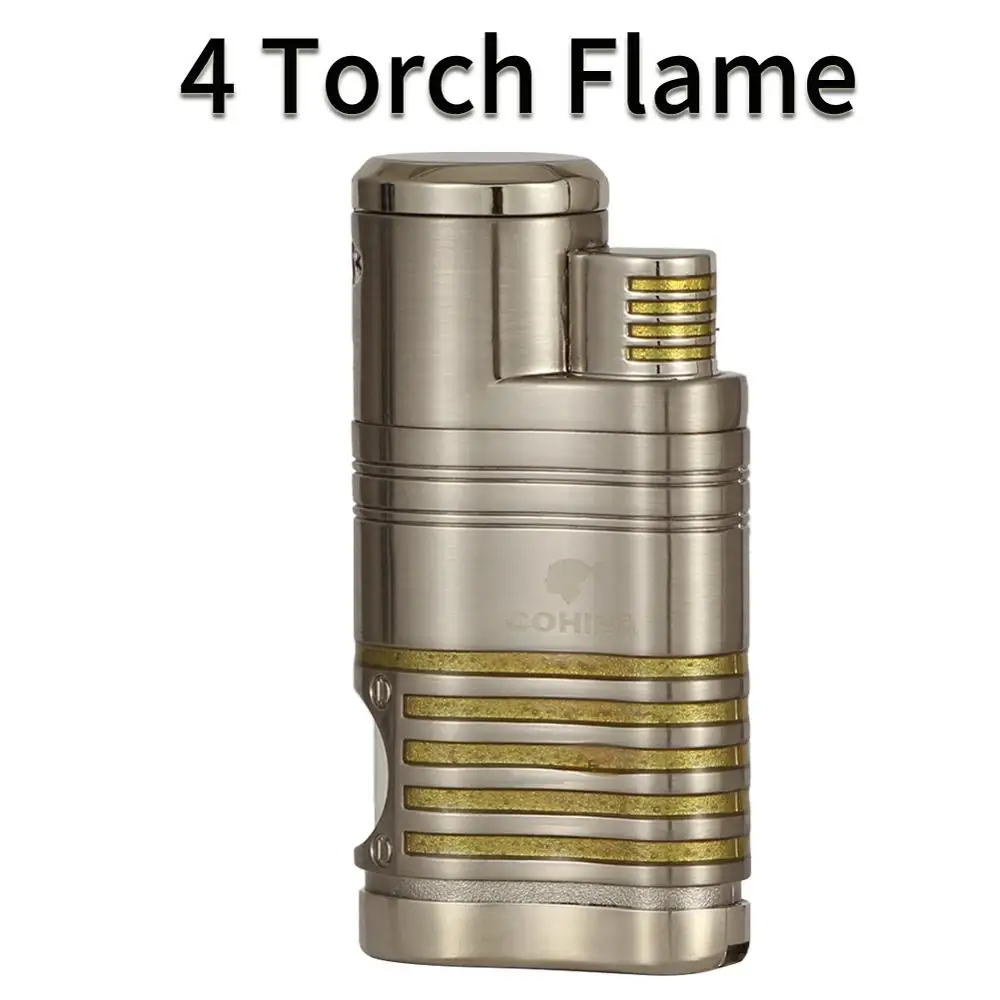 Silver 4 Flame COHIBA карманные зажигалки, портативные металлические ветрозащитные 4 синих пламени, огонь, струйный фонарь, сигарета, зажигалка, курительная, Encededor, газовая - Цвет: Silver 4 Flame