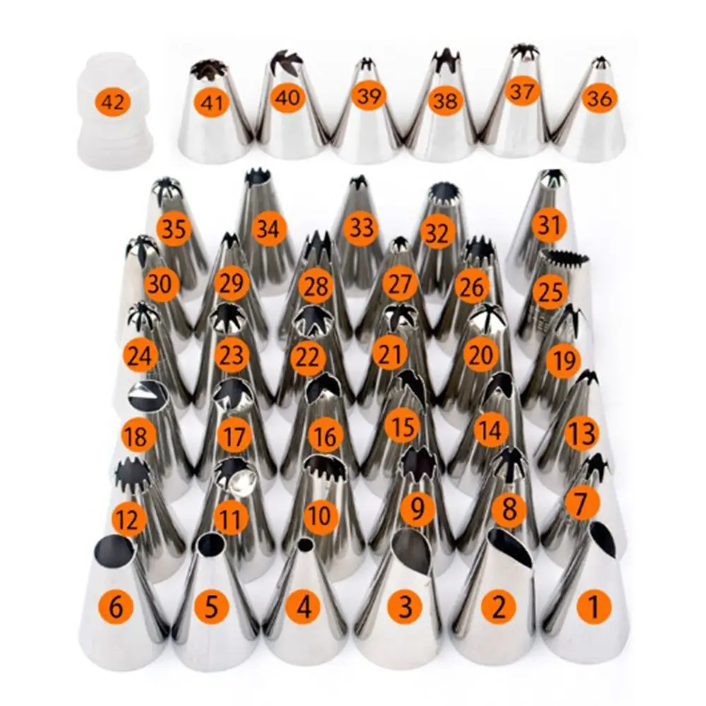 New 42 Pcs Stainless Steel Bakery Pastry Tools Cream Cake Decorating Tips Icing Piping Nozzles Set cakeTool