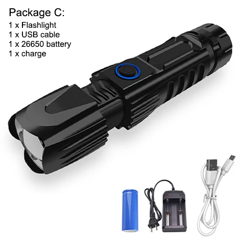 Asafee W69 мощный XHP90 светодиодный светильник-вспышка, фонарь с зумом, USB Перезаряжаемый Тактический светильник, походный охотничий фонарь, вспышка, светильник фонарь - Испускаемый цвет: Battery and charger