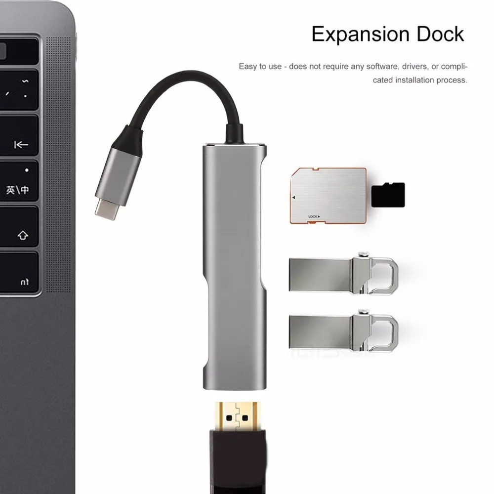 USB 3,1 type C 5 в 1 многофункциональная док-станция для расширения 4K HDMI USB3.1 интерфейс с безопасной цифровой картой памяти/TF кардридер