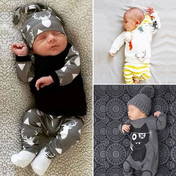 

6 Styles New Spring Cute Newborn Baby Boy Clothes Sets Long Sleeve T-shirt+Pants Lovely Cartoon Printed Boutique Cotton Baby Set