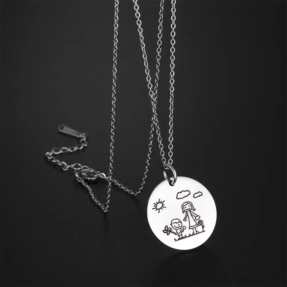 My Shape Love Family Hand in Hand Necklace Father Mother Son and Daughter Sun Cloud Balloon Windmill Stainless Steel Chain Gift