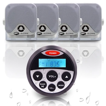 

Waterproof Marine Bluetooth Radio Stereo FM AM Digital Media Audio Player+2Pairs 4 inch Speakers For ATV UTV Golf Boat Tractor