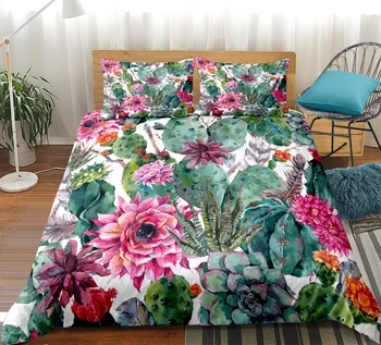 

Yi Chu Xin flower Bedding Sets queen size luxury Cactus print Duvet Cover Set with Pillowcase Bedspread cute bed