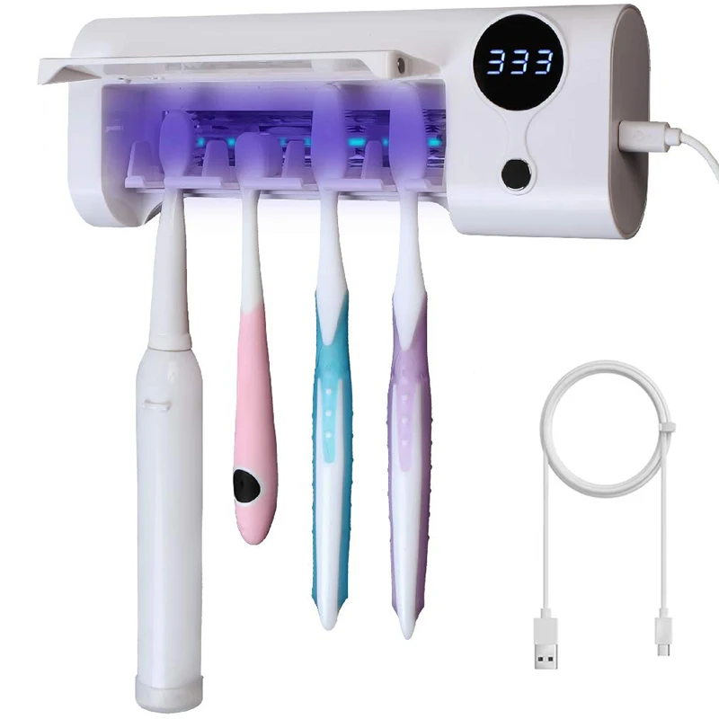 

Toothbrush Sanitizer, Bathroom Toothbrush Holder Wall Mounted with Sterilizer Function, 1500MAh Charging, Timing Function, Tooth