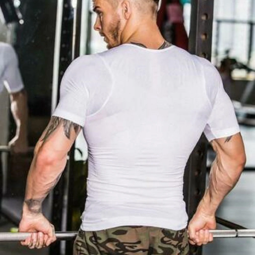 Мужская футболка для бега, быстросохнущая, дышащая, для фитнеса, спортивная одежда, для спортзала, тренировочная одежда, одноцветные спортивные рубашки, топы, футболки