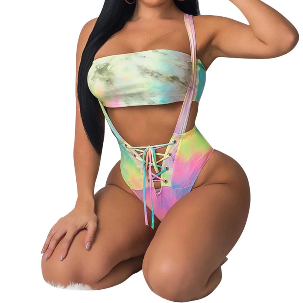 

Sexy Hollow Out Sleeveless Bodycon Bandage Bodysuits Women New Arrival Wrapped Bikini Two Pieces Sets Summer Overalls Rompers