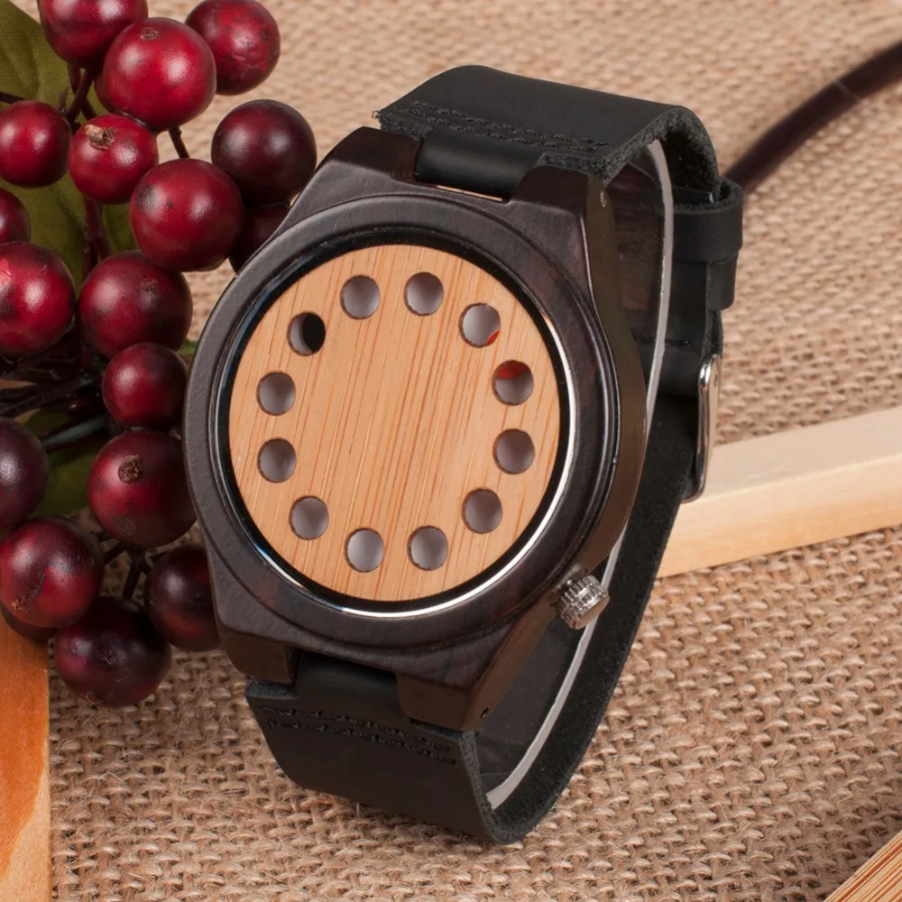 BOBOBIRD Wood Watch Promotion Sale Leather Strap Men Women Wristwatches Birthday Present Christmas Gift in Box reloj hombre - Цвет: D05