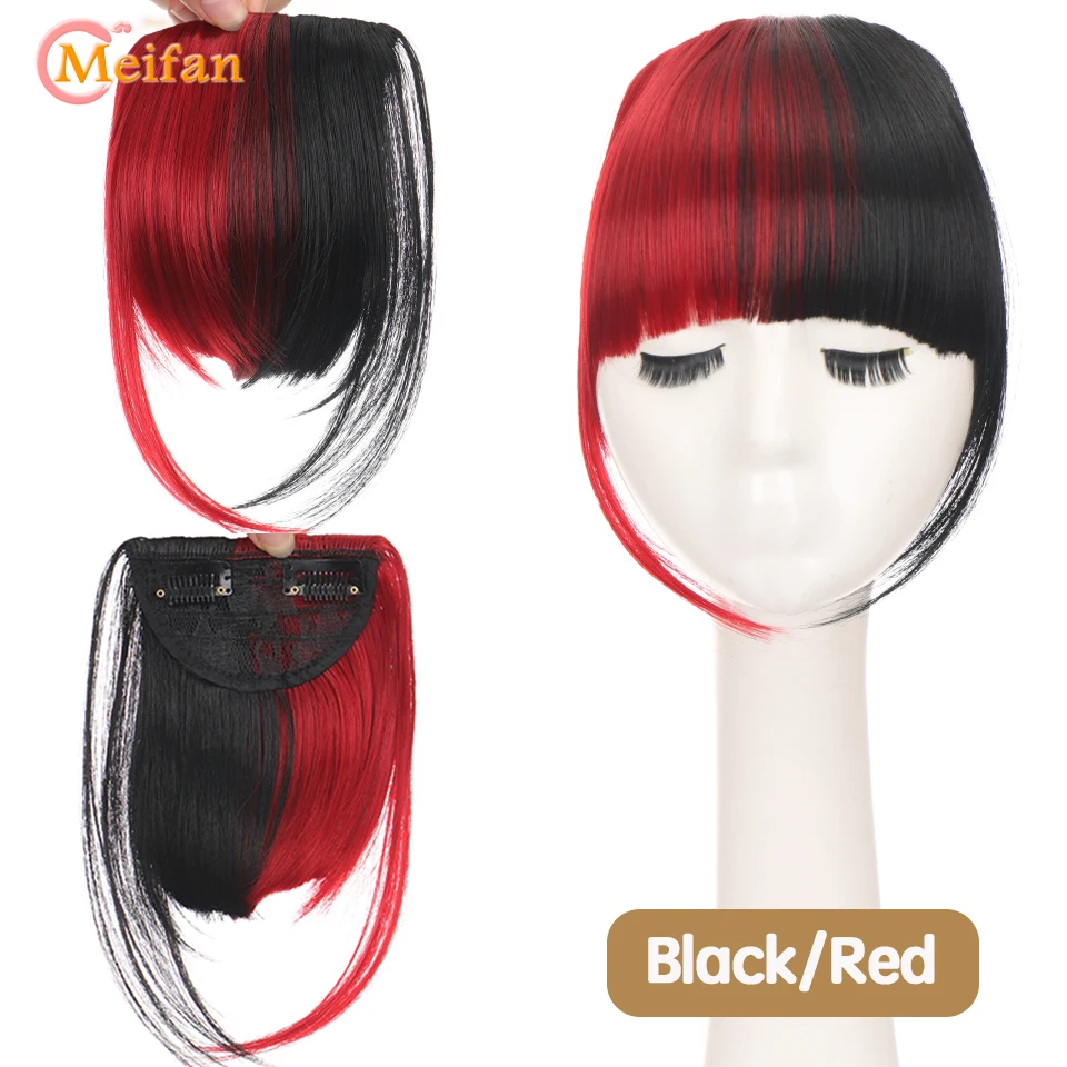 MEIFAN Clip in Hair Bangs Extension Hairpiece Synthetic Natural Fake Bang Hair Piece Air Bangs Clip on Bangs Black Brown