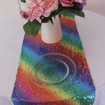 

RU034A Unique custom made good quality elegant rainbow wedding sequin table runner
