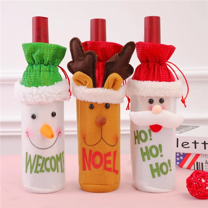50pcs Red Wine Bottle Cover Bags Decoration Home Party Santa Claus Snowman Christmas Packaging Merry Christmas Decoration