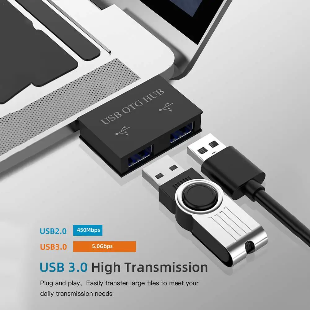 High Speed Mini USB3 0 OTG Hub With 2 USB Port Hub Splitter Box 2 IN 3