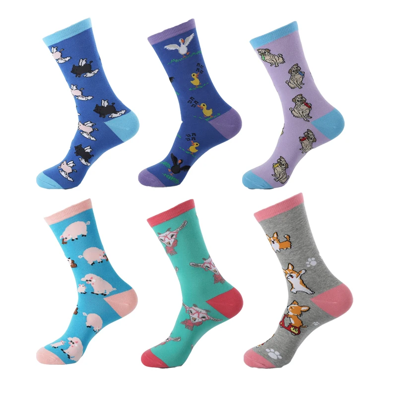 

Хлопковые носки VPM Colorfu для женщин, плотные носки в стиле Харадзюку, зимние теплые носки, новинка, милые носки с забавными свиньями, собаками для девочек, Рождественский подарок