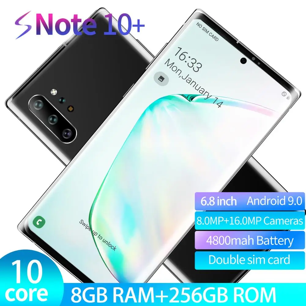 US $112.50 2020 Global Version 68 Inch Galay Note10 Smartphone 8GB RAM 256GB ROM Android 90 4800mah Snapdragon 855 4G LTE NFC Phones
