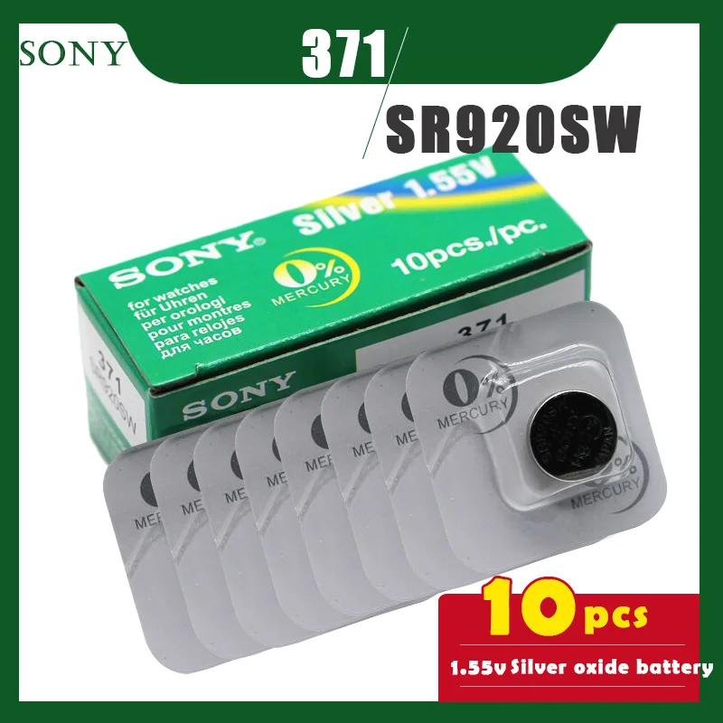 10個ソニーオリジナル371 SR920SW 1.55酸化銀ボタン電池171 LR920 LR69 AG6時計おもちゃ一粒パッキング