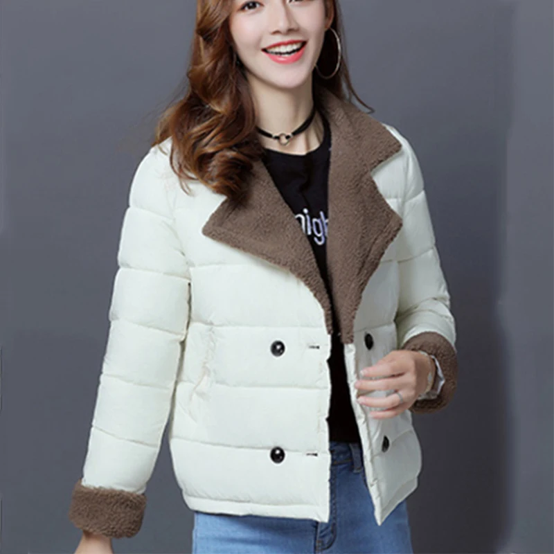 

2019 New Autumn Winter women Warm thick Down cotton jacket Lapel short solid color large size coat female L-2XL cc833