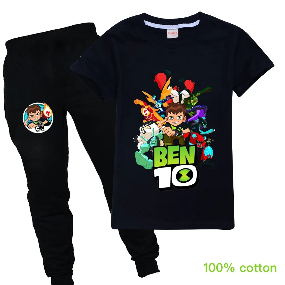 Ben10/Новинка; сезон весна-осень; детская хлопковая футболка с короткими рукавами и рисунком для девочек+ брюки; Детский костюм; одежда унисекс