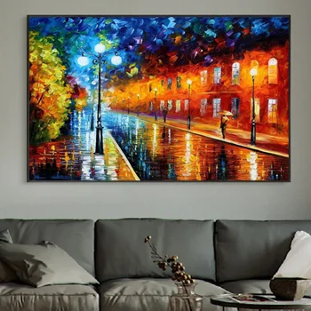 

Modern City Street Autumn Landscape Canvas Art Oil Painting Poster Living Room Wall Decoration