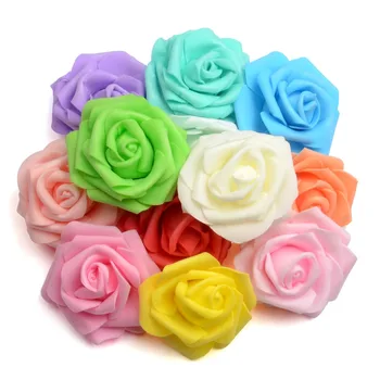 

50pcs/lot 7cm Handmade Artificial PE Foam Roses Flower Head For Wedding Home Car Decoration DIY Wreath Kiss Ball Fake Flowers