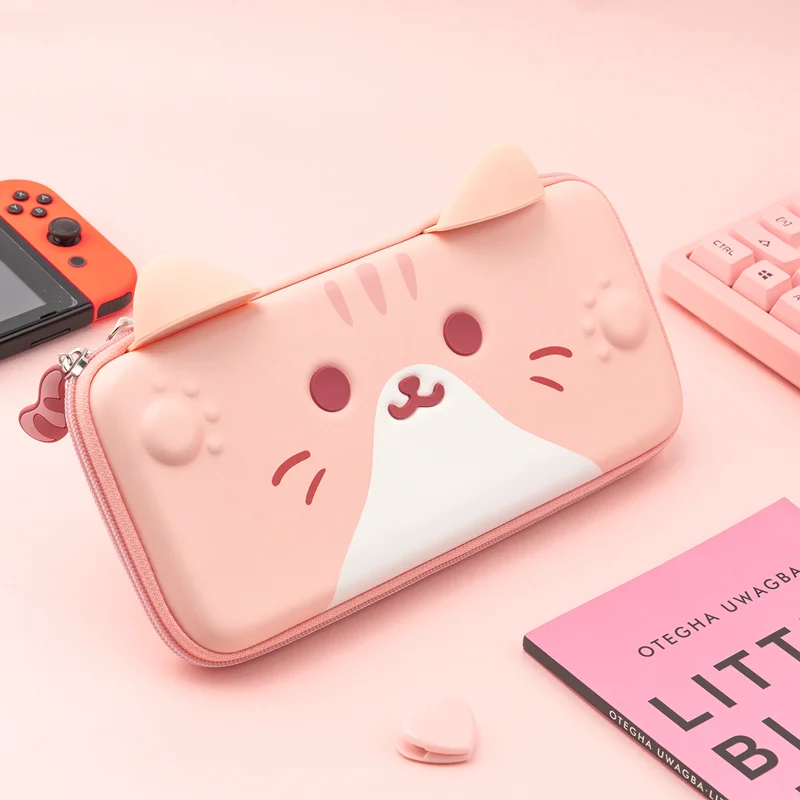 Portátil para Nintendo Switch e Lite Case de Transporte para Nintendo Geekshare Gato Bonito Orelhas Case Cinza 3d Viagem Switch Oled - Image 4