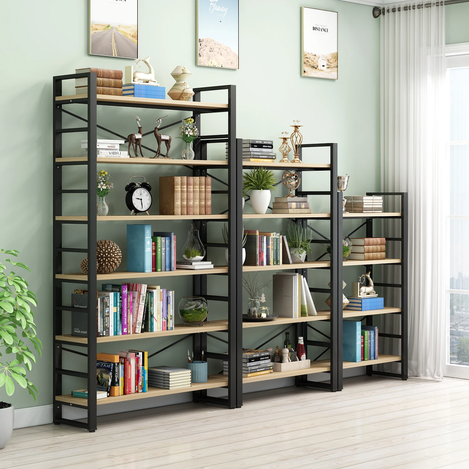 

Hardwood bookshelf simple iron art shelf landing multi-storey shelf living room shelf display shelf bookcase customized