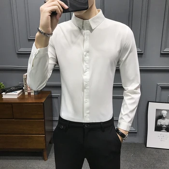 

Trajes De Hombre Formal Business Streetwear Social Shirt Camisa Black Shirt Men Long Sleeve Slim Stand Casual Dress Shirts Mens
