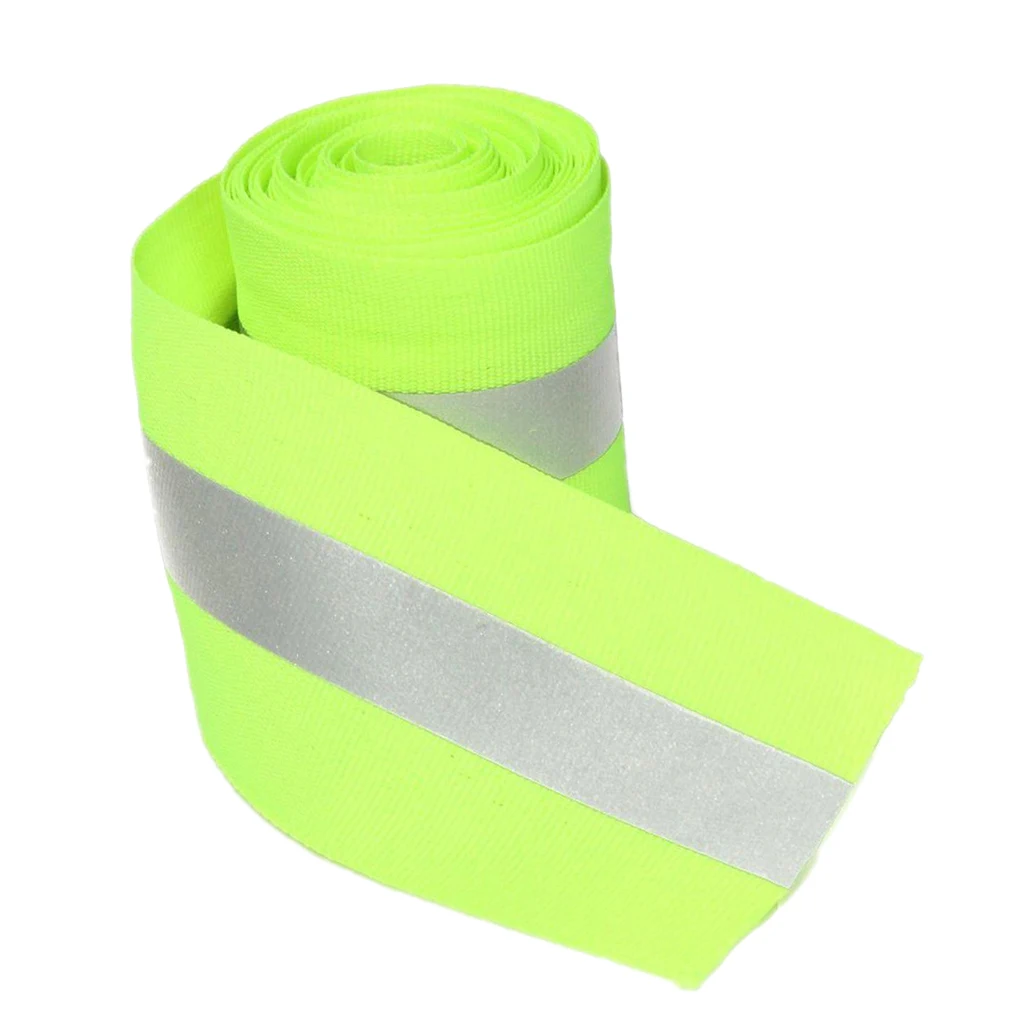 Silver Reflective Tape Safty Strip Sew On Lime Synth Fabric 3 Meters
