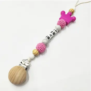 

Silicone Cute Baby Silicone Crown Teething Dummy Pacifier Clip Bead Infant Soother Nipple Strap Chain