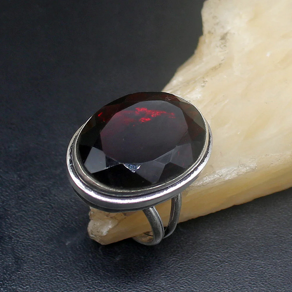 Gemstonefactory Jewelry Big Promotion Single Unique 925 Silver Glorious Oval Red Garnet Women Men Gifts Rings 9# 20213160 | Украшения и