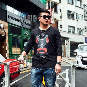 

Big size T Shirt Male Long Sleeve Loose Leisure Animal Printing Fat Male Backing Shirt Plus Fat Plus Tide Fat Man Autumn Clothes
