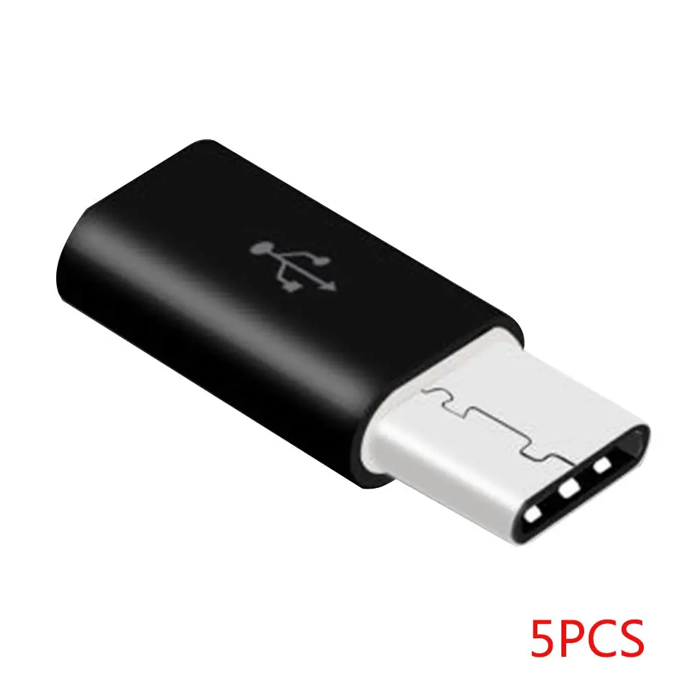 5pcs black 1/5/10 шт Универсальный Тип C кабель-переходник «папа»-Micro USB переходник с внутренней резьбой Поддержка кабель для синхронизации данных и зарядки конвертер USB-C разъем - Цвет: 5pcs black