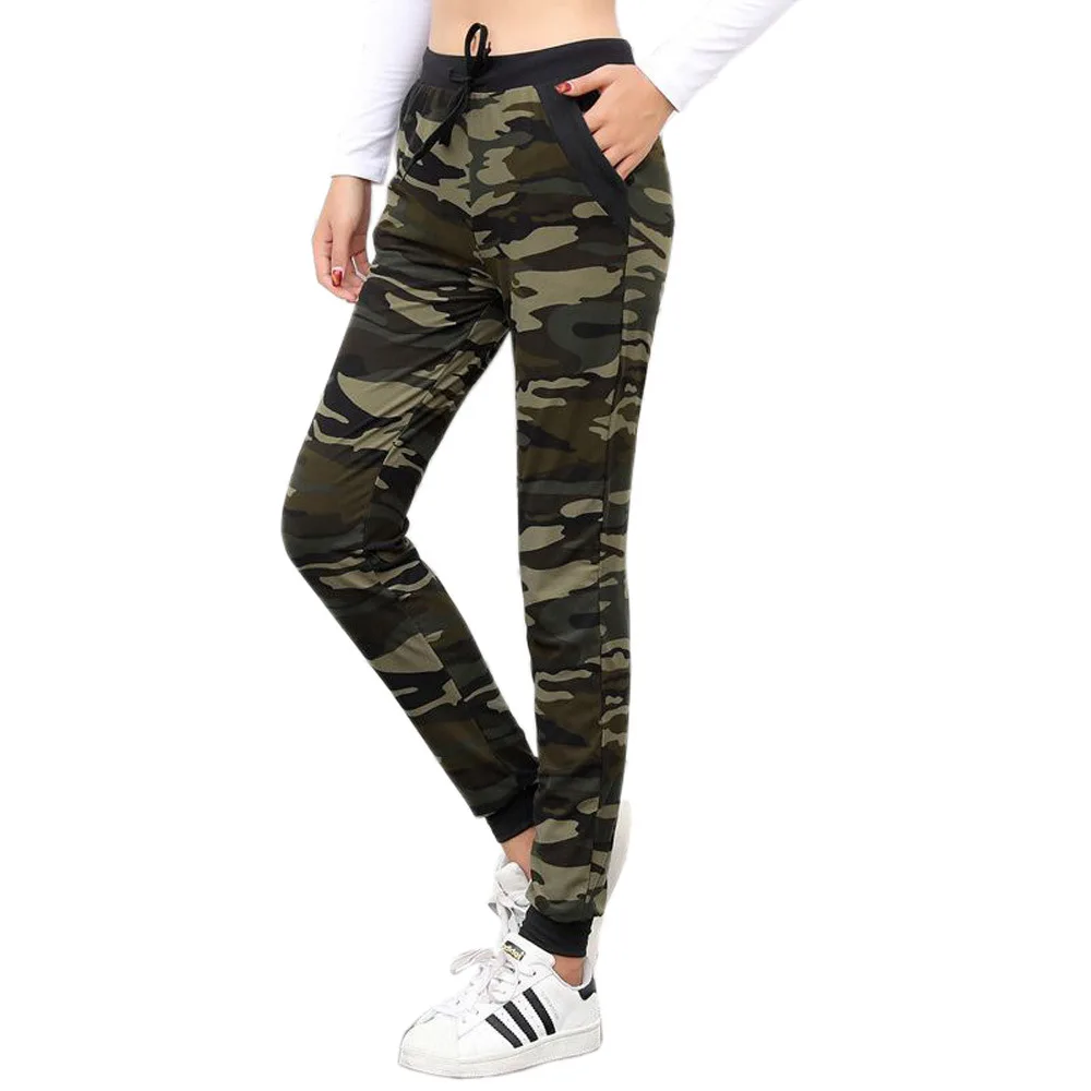 

Hot Selling European And American-Style WOMEN'S Drawstring Waist String Camouflage Pencil Pants Slim Fit Tight Stretch Camouflag