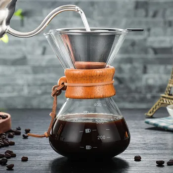 

400ml Resistant Glass Coffee Maker Coffee Pot Espresso Coffe Machine With Stainless Steel Filter Pot high borosilicate