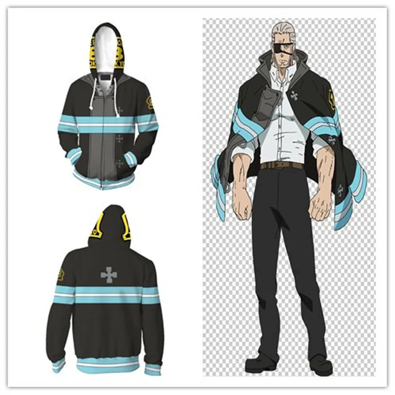 

Anime Fire Force Cosplay Leonard Burns zipper hoodie clothing men and women sweater 3D digital printing 2019 new
