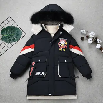 

-30 Degree Children Winter Jacket Girl Clothes Cotton-padded Outerwear Kids Warm Thick Fur Collar Hooded Cartoon Print Coats