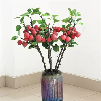 

6Pcs Fake Long Stem Apple (2 stems/piece) 35.43" Length Simulation Hawthorn Fruit for Wedding Home Decorative Artificial Plants