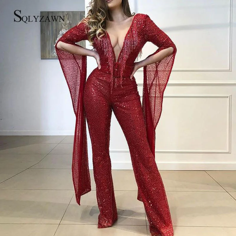 red glitter jumpsuit