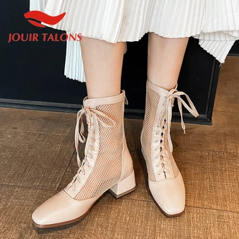 

JOUIR TALONS 2020 New Arrivals Genuine Leather Women Shoes Square Toe Square Heels cross-tied Pumps Spring/Autumn Women Boots