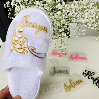 

Personalized name iron on Cltohing labels Wedding slipper decals Wedding bridsmaids gown vinyl stickers