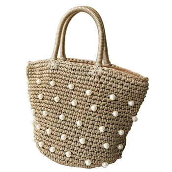 

Casual Woven Pearl Handbags Tote Bag Net Red Temperament Mouth Tote