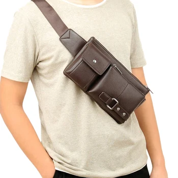 

Men's Moore Belt Bag Leather Wallet Chest Belt Bag Belt Bag Sports Bag Zipper Bag Travel Wallet Brown