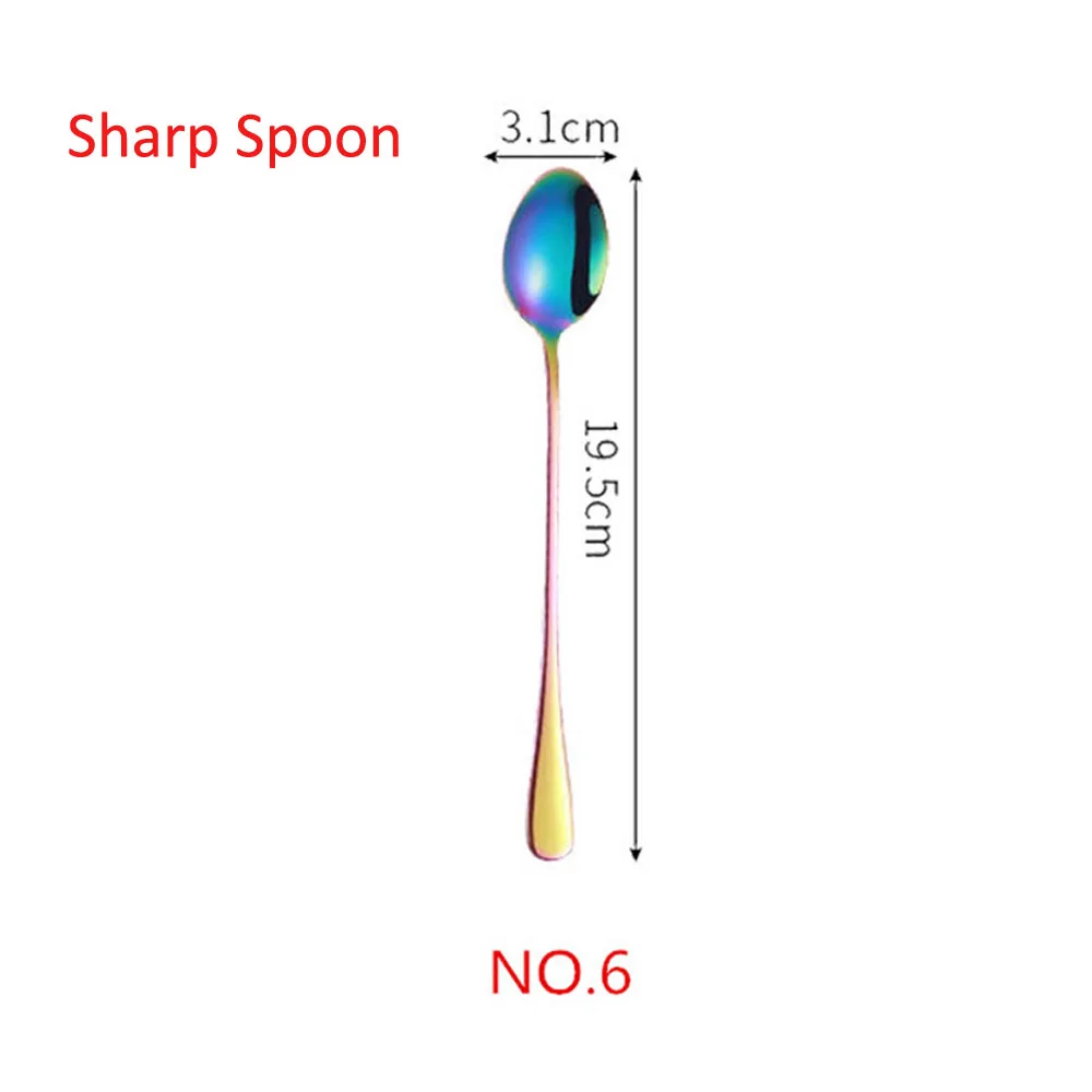 Радужных столовых приборов набор столовых приборов из нержавеющей стали набор серебряных приборов столовая вилка и нож ложка Прямая 1 шт - Цвет: NO.6  Sharp Spoon