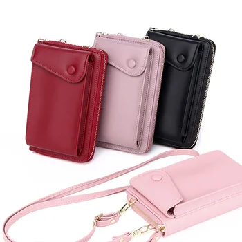 

Ladies Solid PU Leather Clutch Bag Small Crossbody Bag For women Purses Slot Card Bag Pink Green Mini Phone Bag