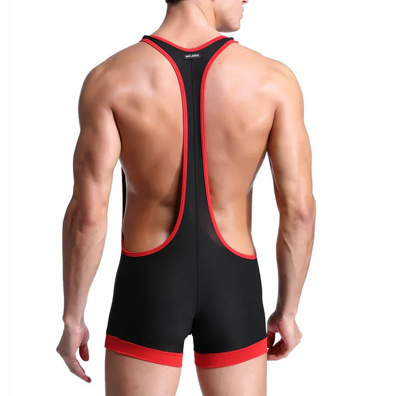 Sexy Mens Undershirts Leotard Mesh Bugle Pouch Bodysuits Shorts Wrestling Singlet Sports Underwear Elastic Slip Homme Rompers