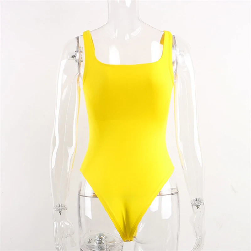 Nadafair Sexy Off Shoulder Bodysuit Women Summer Square Collar Neon Bodysuit Tops Bodycon Rompers Overall For Women