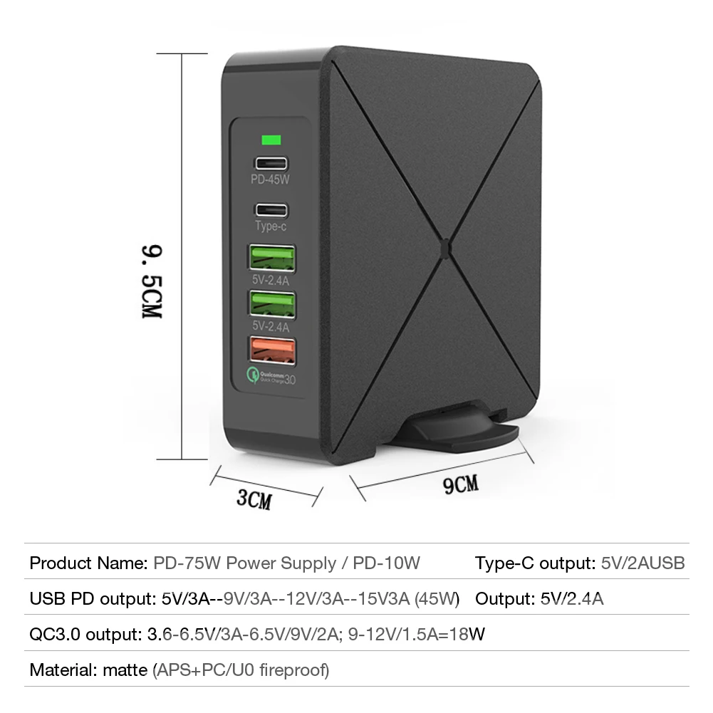 45 Вт PD зарядное устройство type C адаптер питания для ноутбука 2.4A USB разъем QC3.0 USB быстрое зарядное устройство Зарядка головка выход USB PD настенное зарядное устройство# N
