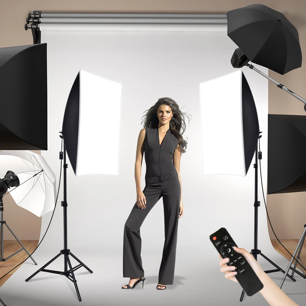 Photography 2pcs Softbox Remote Control 85W LED Light Continuous Lighting Kit 50x70cm Photo Studio Set for Video Photo Shooting