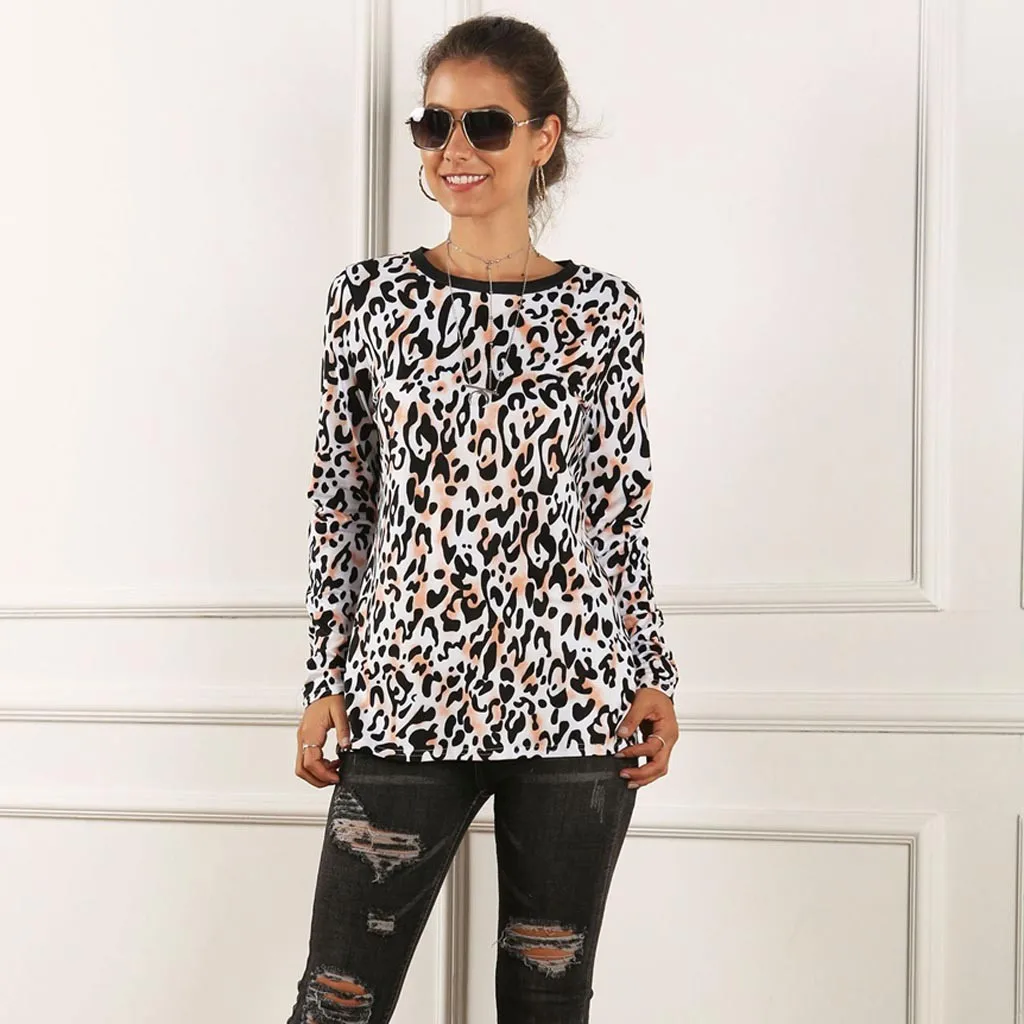 Для женщин blouseFashion я практиковать Повседневное с леопардовым принтом, рубашка с Блузка с длинными рукавами Свободная блуза, топы, женские сумки модные