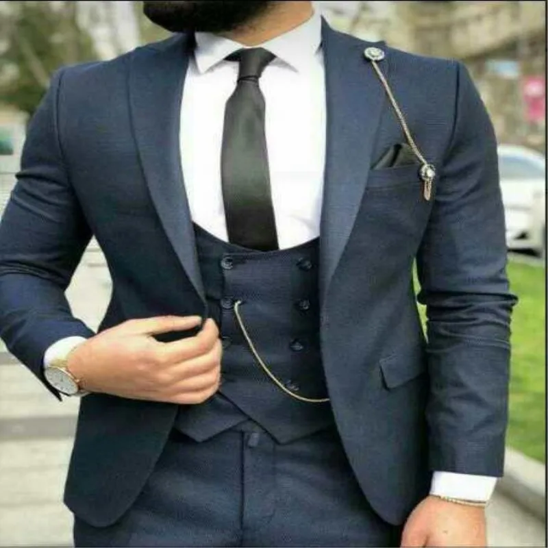 

2020 New Navy Blue Formal Men Suit Set Skinny Wedding Groom Blazer Ballroom Tusxedo Terno Masculino Jacket + Pants Suit Business