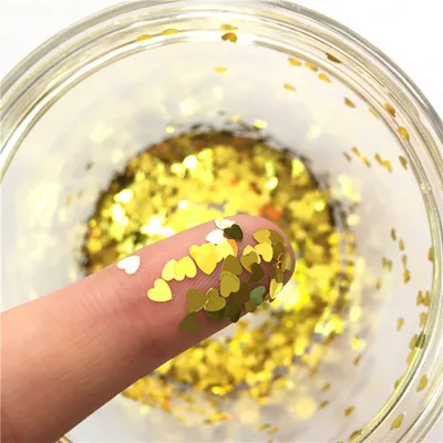 Sold gold 10g Ультратонкая PET Блестки 3 мм Сердце Лазерная блестящая 3D блестка для ногтей блестка Eo-Friendly свободные блестки для украшения ногтей 10 г - Цвет: Sold gold 10g